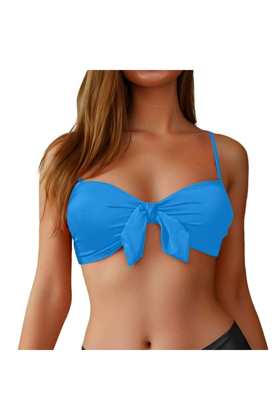 Bandeau Bikini Top for Women - Strapless Swimsuit with Detachable Straps, Back Hook, Removable Pads, 3-Way Wear, Sizes XXS-XXL, Nylon-Spandex