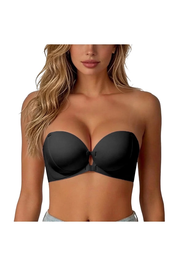 Bandeau Bra for Women Front Closure Non Slip Strapless Demi Cup Push Up Wedding Party Underwear