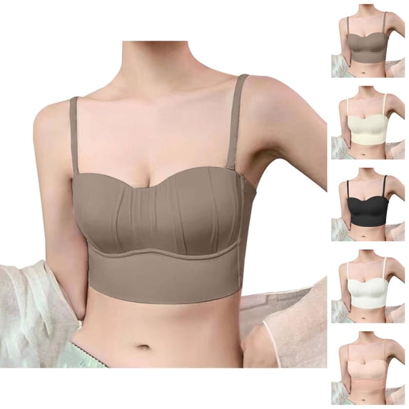 Bandeau Bras for Women with Detachable Straps Lightweight Full Coverage Wireless Longline Bralettes Tube Top