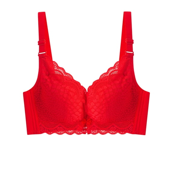 Bandeau Sports Bra Women Back-Smoothing Bra Feature V-Neck Balconette Bra Style W-725 Red 34