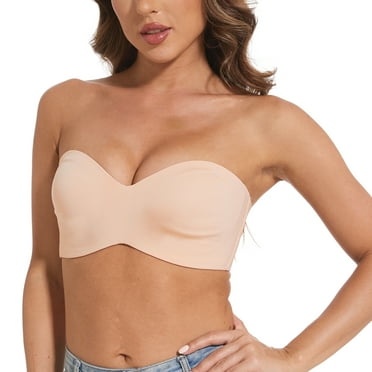 Bandeau Strapless Bra Convertible Strap Underwire Non-Padded Bras For Women(Beige,36D)