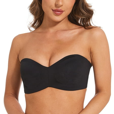 Bandeau Strapless Bra Convertible Strap Underwire Non-Padded Bras For Women(Black,36C)