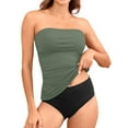 thumbnail image 1 of Bandeau Tankini Swimsuit for Women - Strapless, Removable Straps, Ruched Tummy Control - Green Two Piece Set - XS-20W, 1 of 6