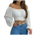 thumbnail image 1 of Bandeau Tops for Women Lantern Sleeve Strapless Tube Tops Cold Shoulder Pleated Summer Shirt Elastic Bandeau Blouse Tanks Camis Crop Tops, 1 of 6