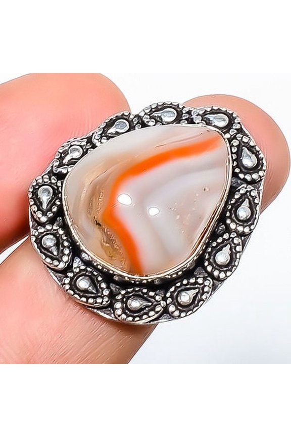 Banded Agate 925 Sterling Silver Handmade Ring s.9 TR7508-1064, Gemstone Jewelry, Birthday Gift, Christmas Gift