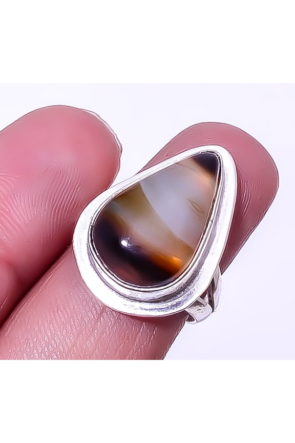 Banded Agate Gemstone 925 Sterling Silver Handmade Jewelry Ring s.7 R1283-6, Christmas Gift, Gemstone Silver Jewelry, Agate Ring, New Year Sale