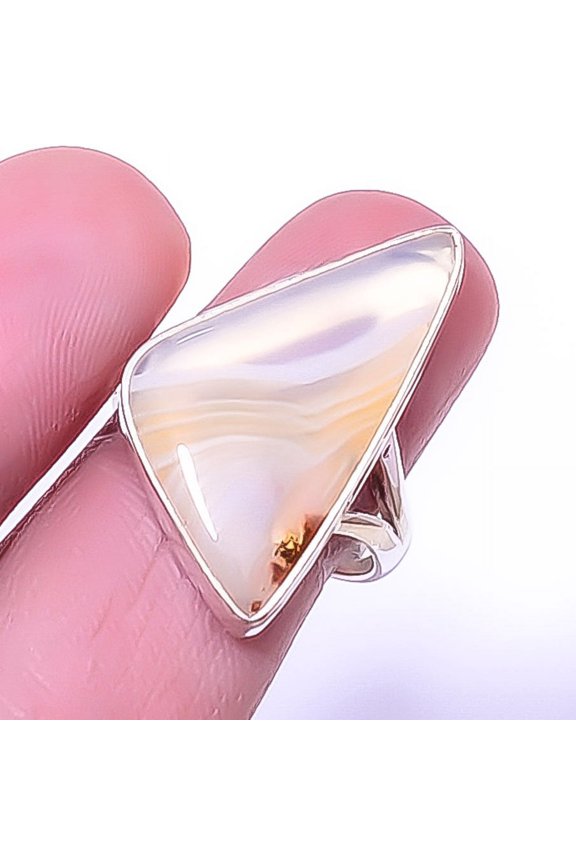 Banded Agate Gemstone Handmade 925 Sterling Silver Ring s.8 R6072-20, Christmas Gift, Gemstone Silver Jewelry, Agate Ring, New Year Sale