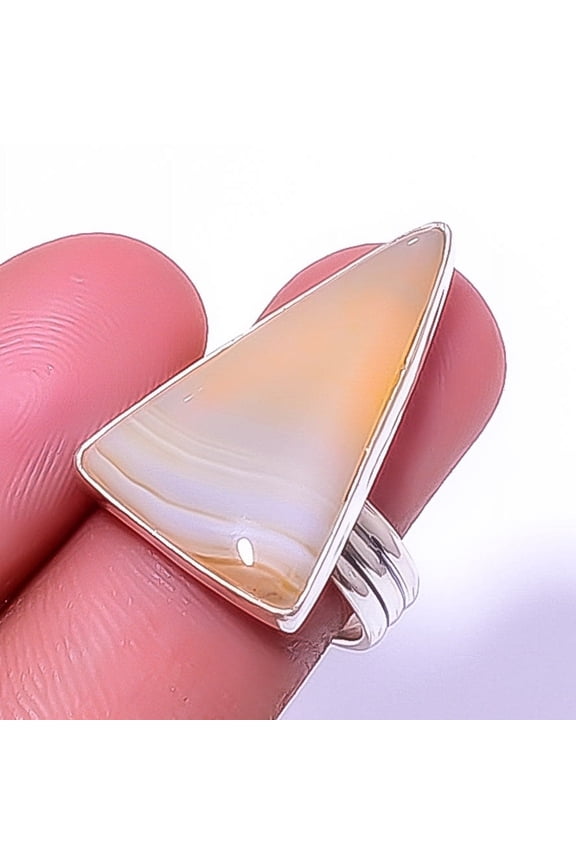 Banded Agate Gemstone Handmade Gemstone 925 Sterling Silver Ring s.8 A343, Christmas Gift, Gemstone Silver Jewelry, Agate Ring, New Year Sale