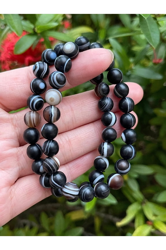 Banded Agate Matt Crystal Bead Bracelet 8mm, Wholesale Genuine Banded Agate Matt Stretch Gemstone Bracelet, Gift for Men & Women (2)