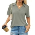 thumbnail image 1 of Banded Bottom Polo Shirts For Women Short Sleeve V Neck Collared Business Casual Dressy Tops,Gray S, 1 of 5