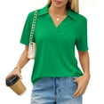 thumbnail image 1 of Banded Bottom Polo Shirts For Women Short Sleeve V Neck Collared Business Casual Dressy Tops,Green Xl, 1 of 5
