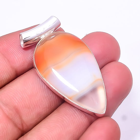 Banded Carnelian -Brazil 925 Sterling Silver Pendant 1.72", Orange Carnelian Pendant P_7997_323_51