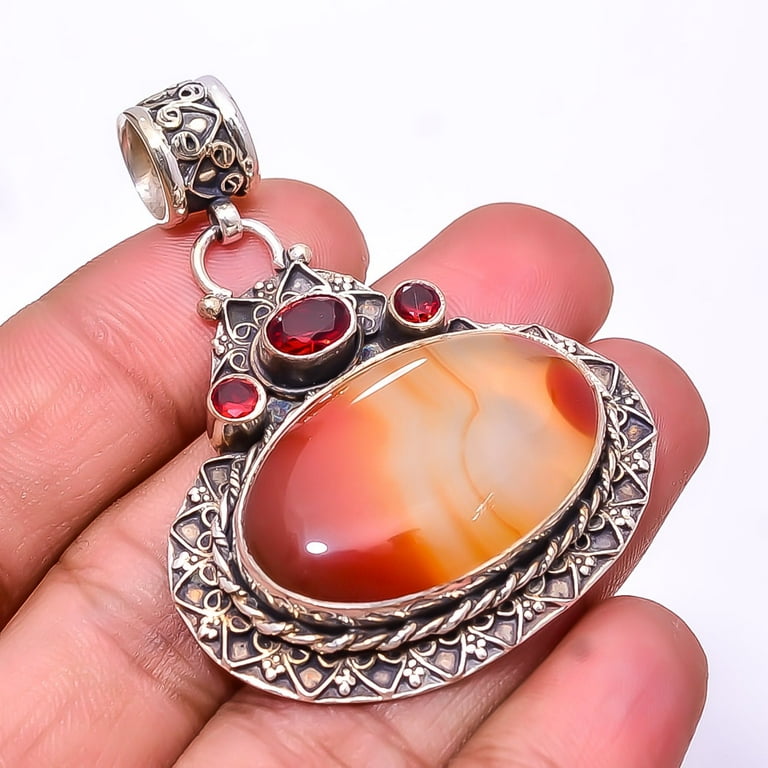 Sterling Silver Oval offers Carnelian Pendant