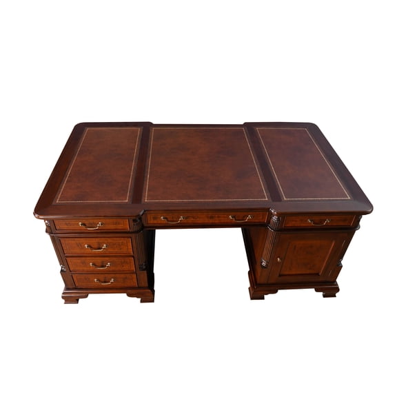Brown Leather Banded Mahogany Partners Desk