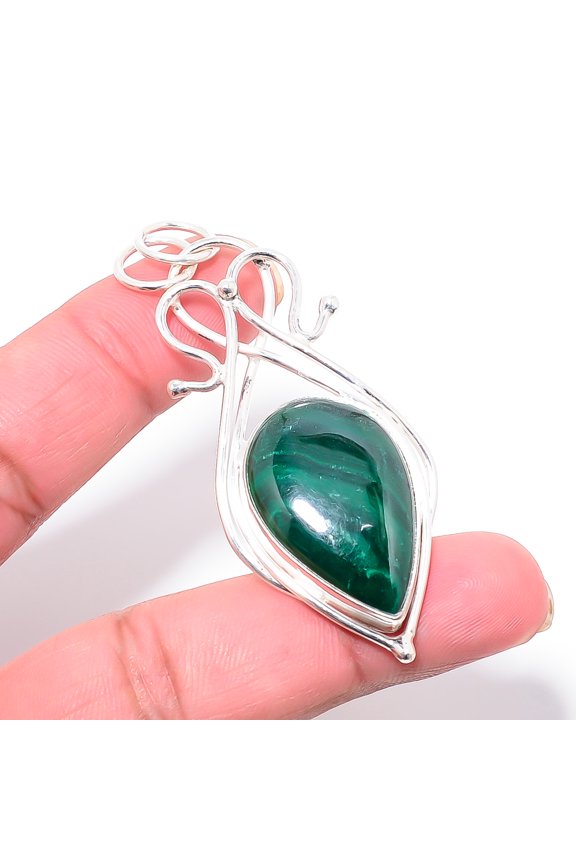 Banded Malachite - Congo Designer Handmade 925 Sterling Silver Pendant 2.54" P84015, Christmas Gift