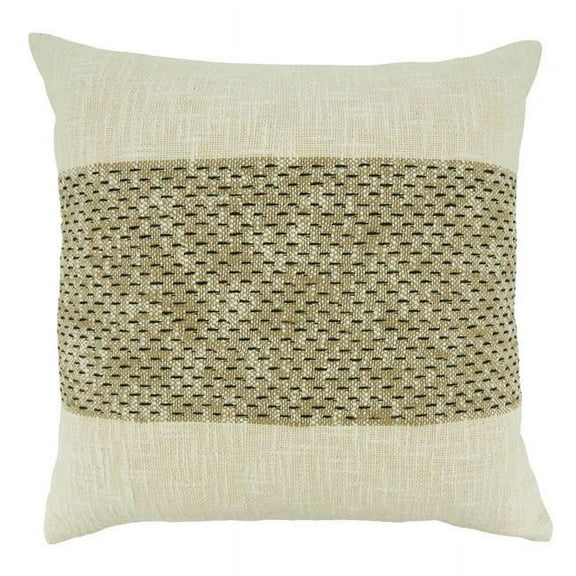 Banded Throw Pillow with Down Filling, Natural