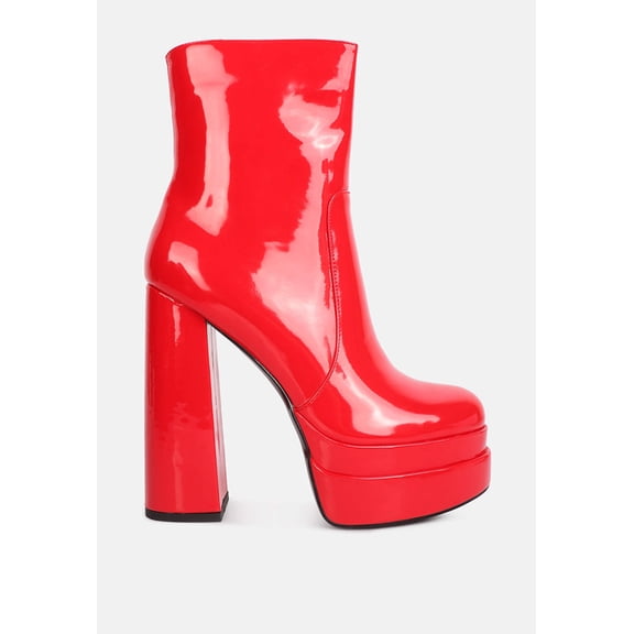 Bander Patent Pu High Heel Platform Ankle Boots