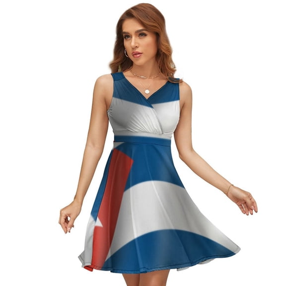 Bandera Cubana Women's Tank Dress V Neck Sleeveless Summer Sundress