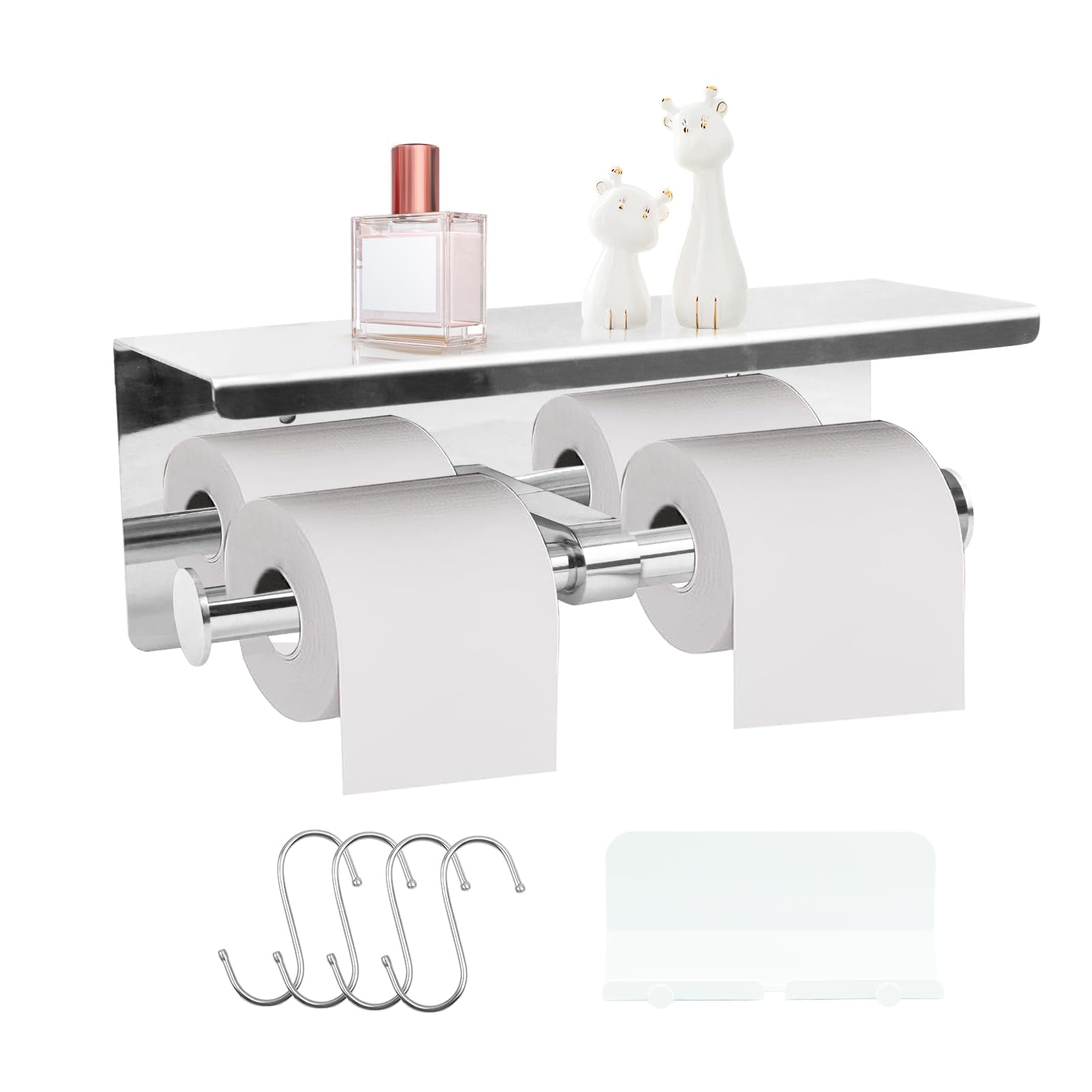 Banderoller Toilet Paper Holder, Double Roll Toilet Tissue Holder with Phone Shelf Wall Mount ...