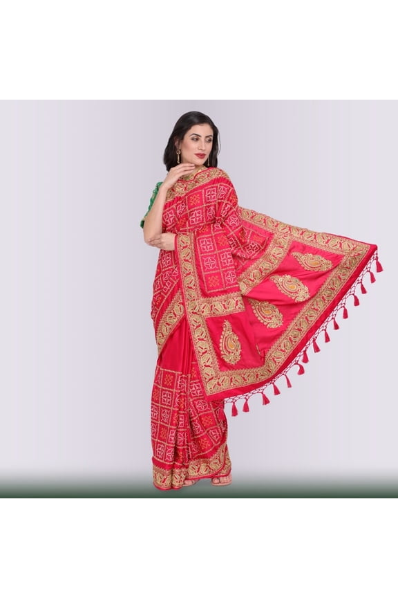 Bandhani Print Gharchola in Red Size: L, Color: Red