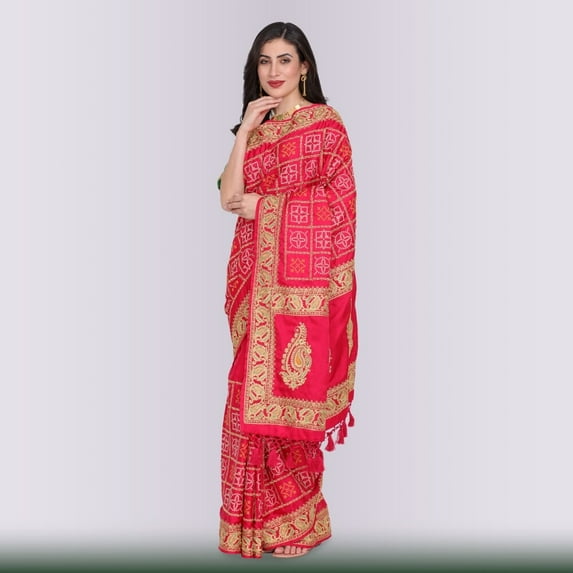 Bandhani Print Gharchola in Red Size: M, Color: Red