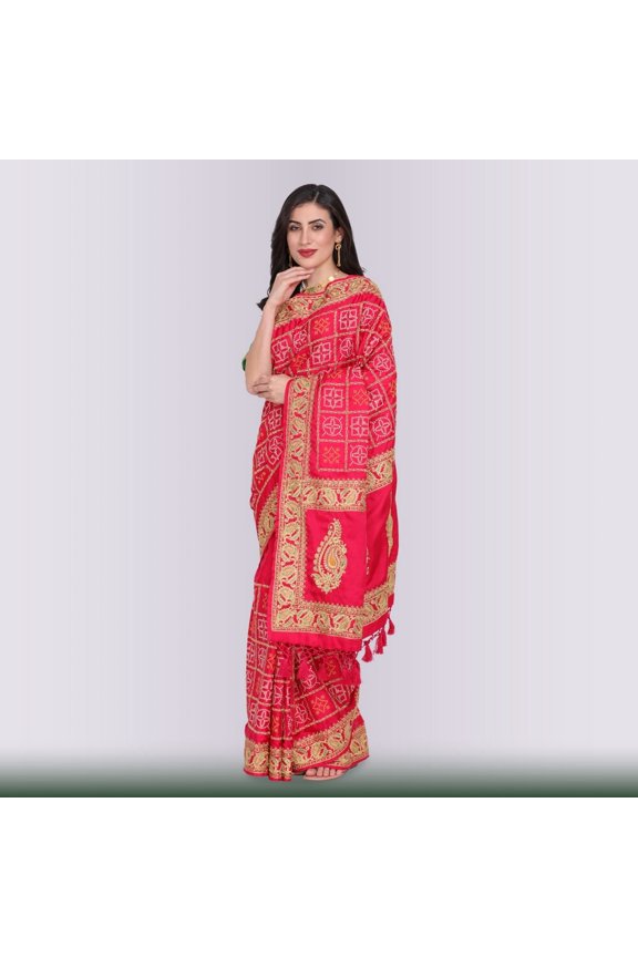 Bandhani Print Gharchola in Red Size: M, Color: Red