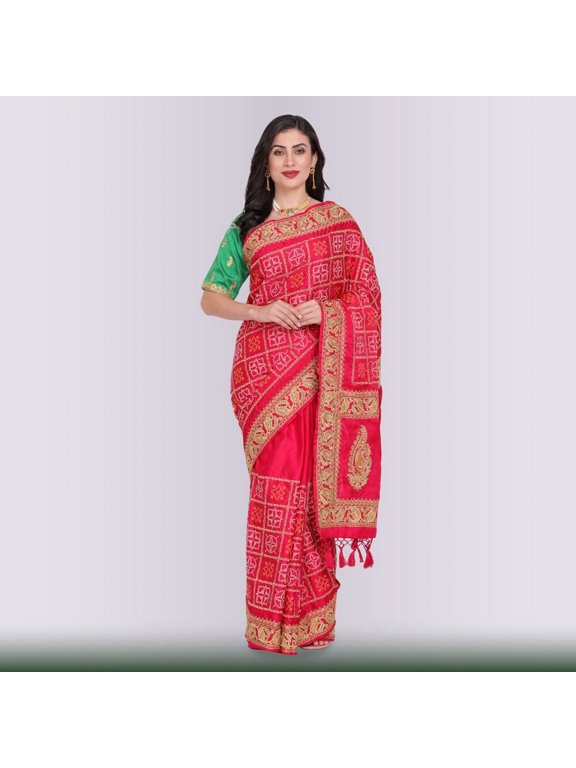 Bandhani Print Gharchola in Red Size: S, Color: Red