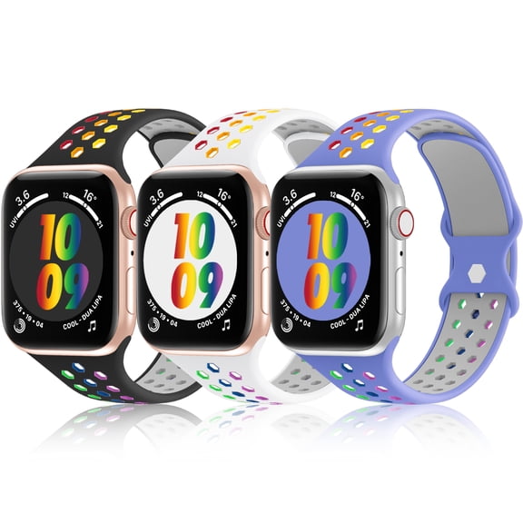 Bandiction 3PACK Sports Band Compatible with Apple Watch Bands,Soft Silicone Breathable Air Hole Sport Wristbands Replacement for iWatch Series 8/7/6/5/4/3/2/1/SE
