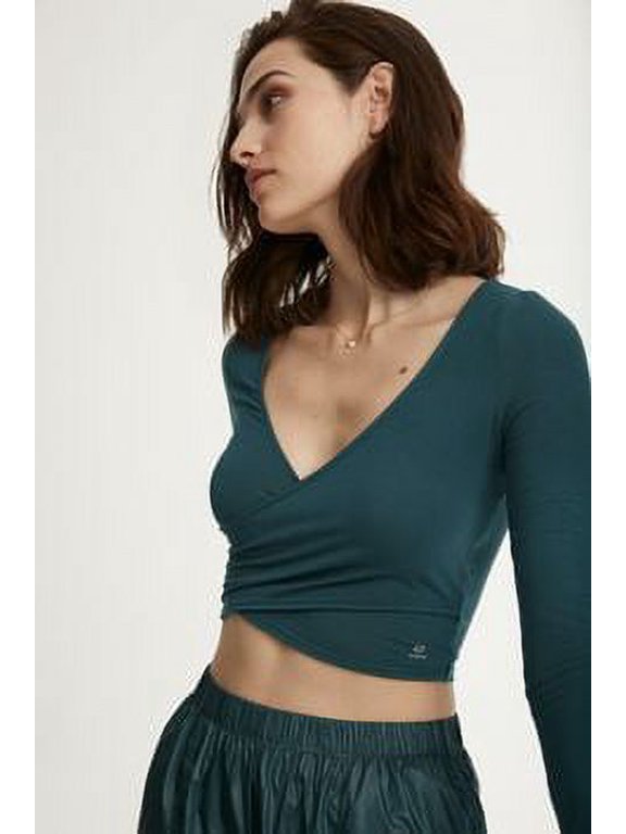 Bandier Something Navy PEACOCK Long Sleeve Crossover Crop Top US 2XL