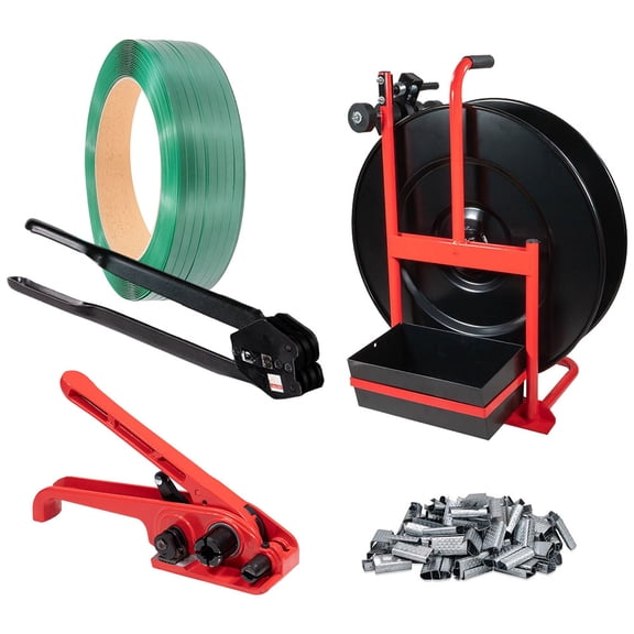Banding Strapping Kit - 3/4" x 2400' Polyester Strapping Roll, Strapping Dispenser, Tensioner, Manual Sealer Banding Tool & 2000Pcs 1/2" Serrated Seals for Pallet Packaging & Shipping