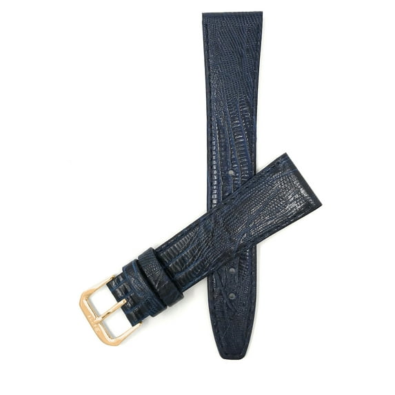 Bandini 14mm Womens Italian Leather Watch Band Strap - Blue - Lizard Pattern - Slim - Gold Buckle