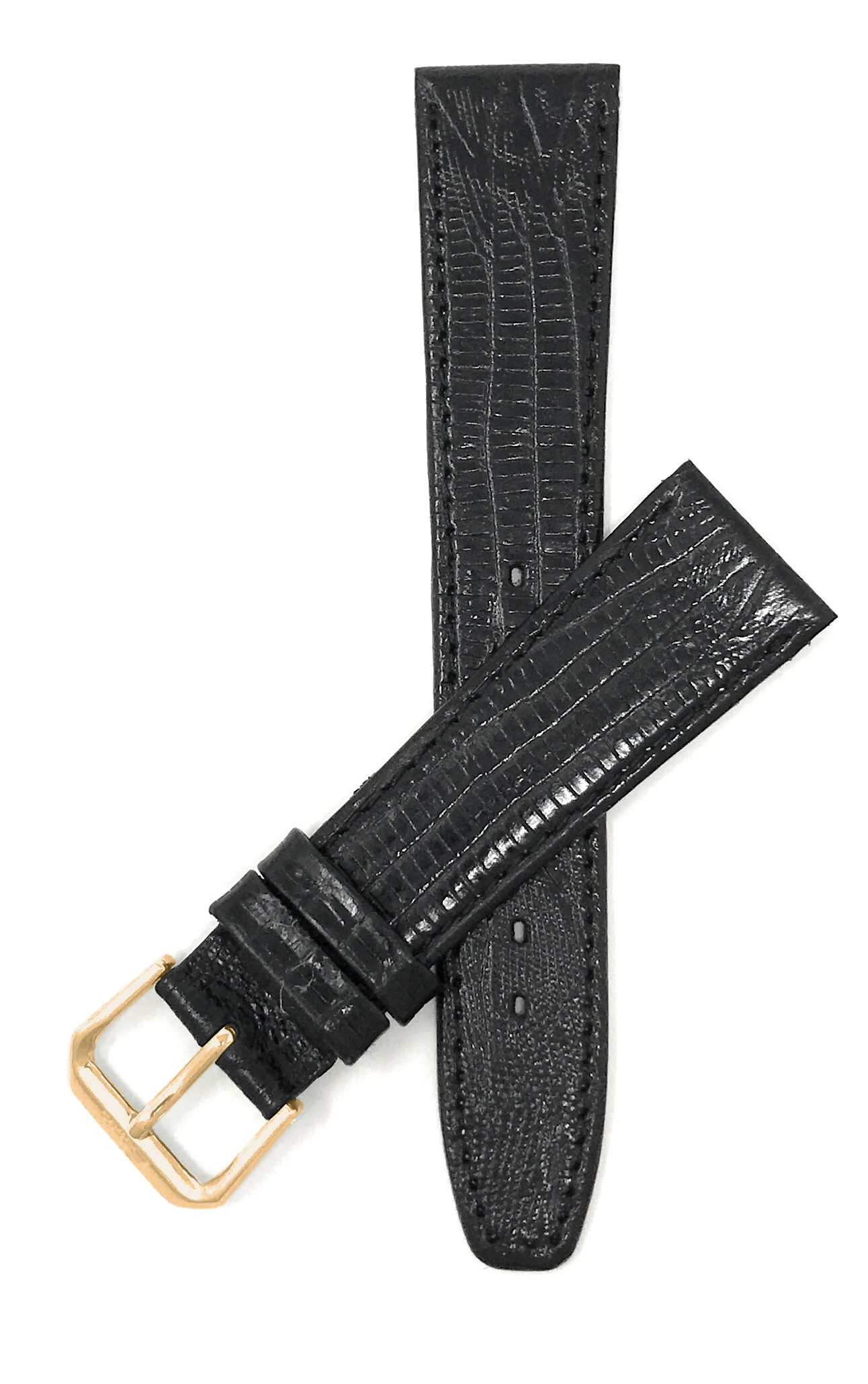 Bandini 15mm Womens Italian Leather Watch Band Strap - Black - Lizard ...