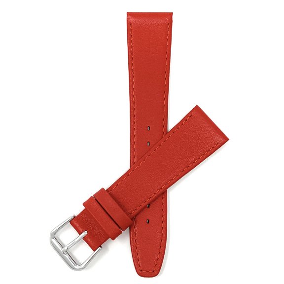 Bandini 16mm Womens Italian Leather Watch Strap Band - Red with Stitching - Classic - Slim