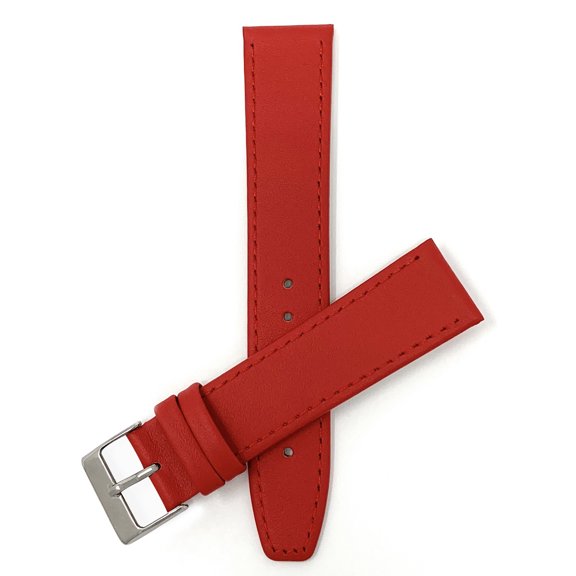 Bandini 16mm Womens Italian Leather Watch Strap Band - Red with Stitching - Classic - Slim