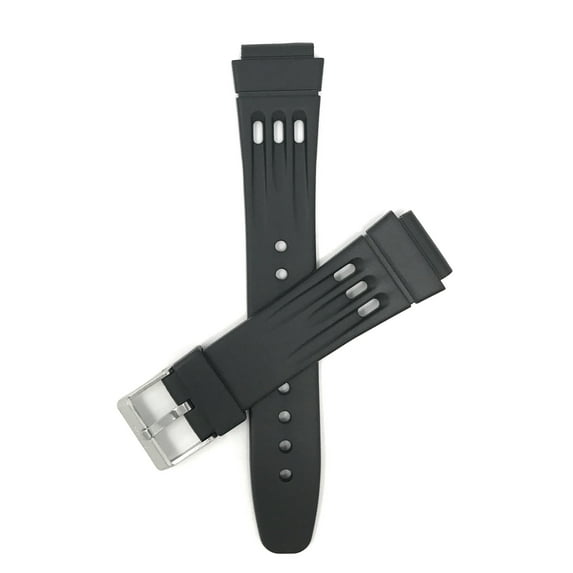 Bandini 18mm Black Rubber Sports Watch Band Strap, 3 Grooves, 2 Spring Bars Included