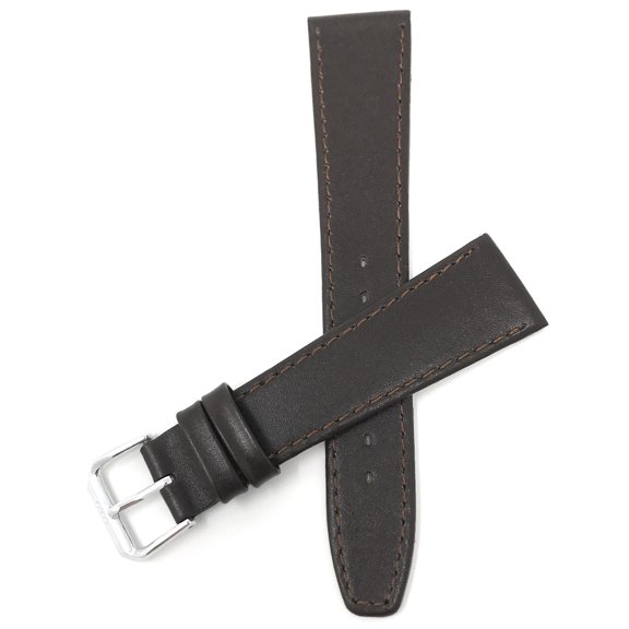 Bandini 18mm Italian Leather Watch Band Strap - Brown with Stitching - Classic - Slim