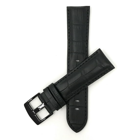 Bandini 18mm Mens Leather Watch Band - Alligator Pattern Leather Watch Strap - Replacement Watch Band for Classic and Smart Watch - Black 18 mm Watch Band - Black Buckle