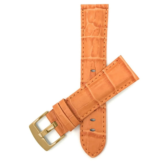 Bandini 18mm Mens Leather Watch Band - Alligator Pattern Leather Watch Strap - Replacement Watch Band for Classic and Smart Watch - Orange 18 mm Watch Band - Gold Buckle