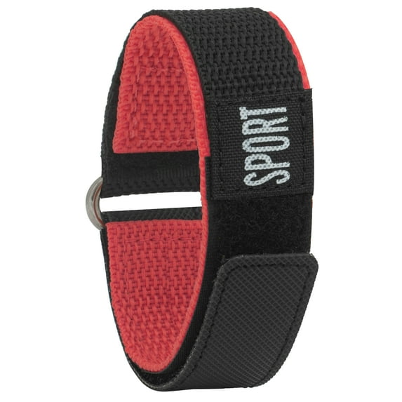 Bandini 18mm Nylon Hook and Loop Sports Watch Band for Men - Waterproof Strap, Machine Washable, Easy to put on - Black and Red - Hook Loop - Fastening - Stainless Steel Clasp