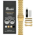 thumbnail image 1 of Bandini 18mm Stainless Steel Fitted Curved End Metal Watch Band for Men and Women, Brick Link Tapered Watch Strap Oyster Bracelet, Double Foldover Lock Deployment Clasp - Gold 18 mm Watch Band, 1 of 7