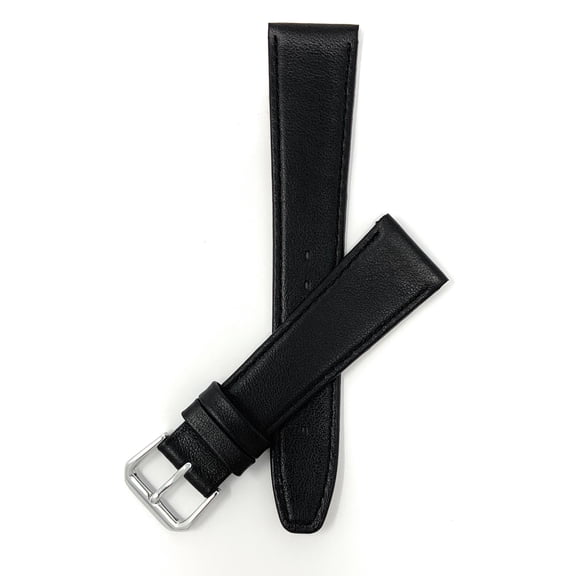 Bandini 18mm Womens Italian Leather Watch Strap Band - Black with Stitching - Classic - Slim