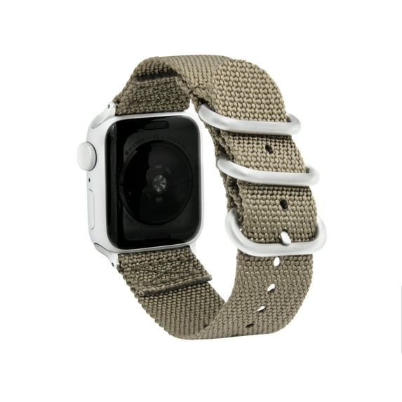 Bandini 2 Piece Nylon Band for Apple Watch Band 41mm 40mm 38mm for Women Men, Replacement 3 Loop Strap for Nylon Apple Watch Band Series 9 8 7 6 5 4 3 2 1 SE & iWatch - Beige / Silver