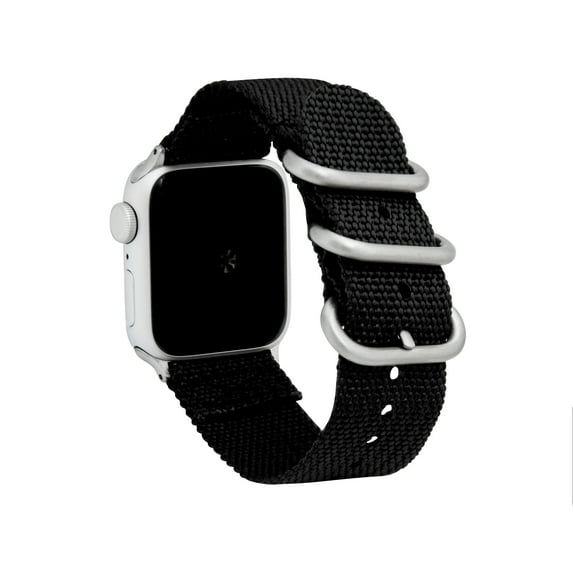 Bandini 2 Piece Nylon Band for Apple Watch Band 41mm 40mm 38mm for Women Men, Replacement 3 Loop Strap for Nylon Apple Watch Band Series 9 8 7 6 5 4 3 2 1 SE & iWatch - Black / Silver