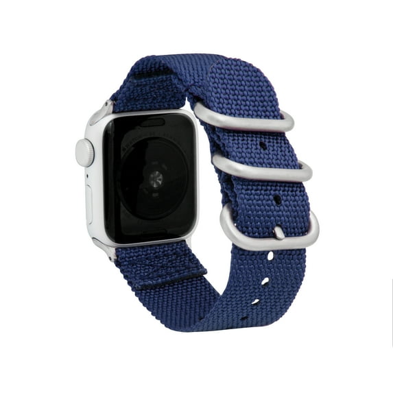 Bandini 2 Piece Nylon Band for Apple Watch Band 41mm 40mm 38mm for Women Men, Replacement 3 Loop Strap for Nylon Apple Watch Band Series 9 8 7 6 5 4 3 2 1 SE & iWatch - Blue / Silver