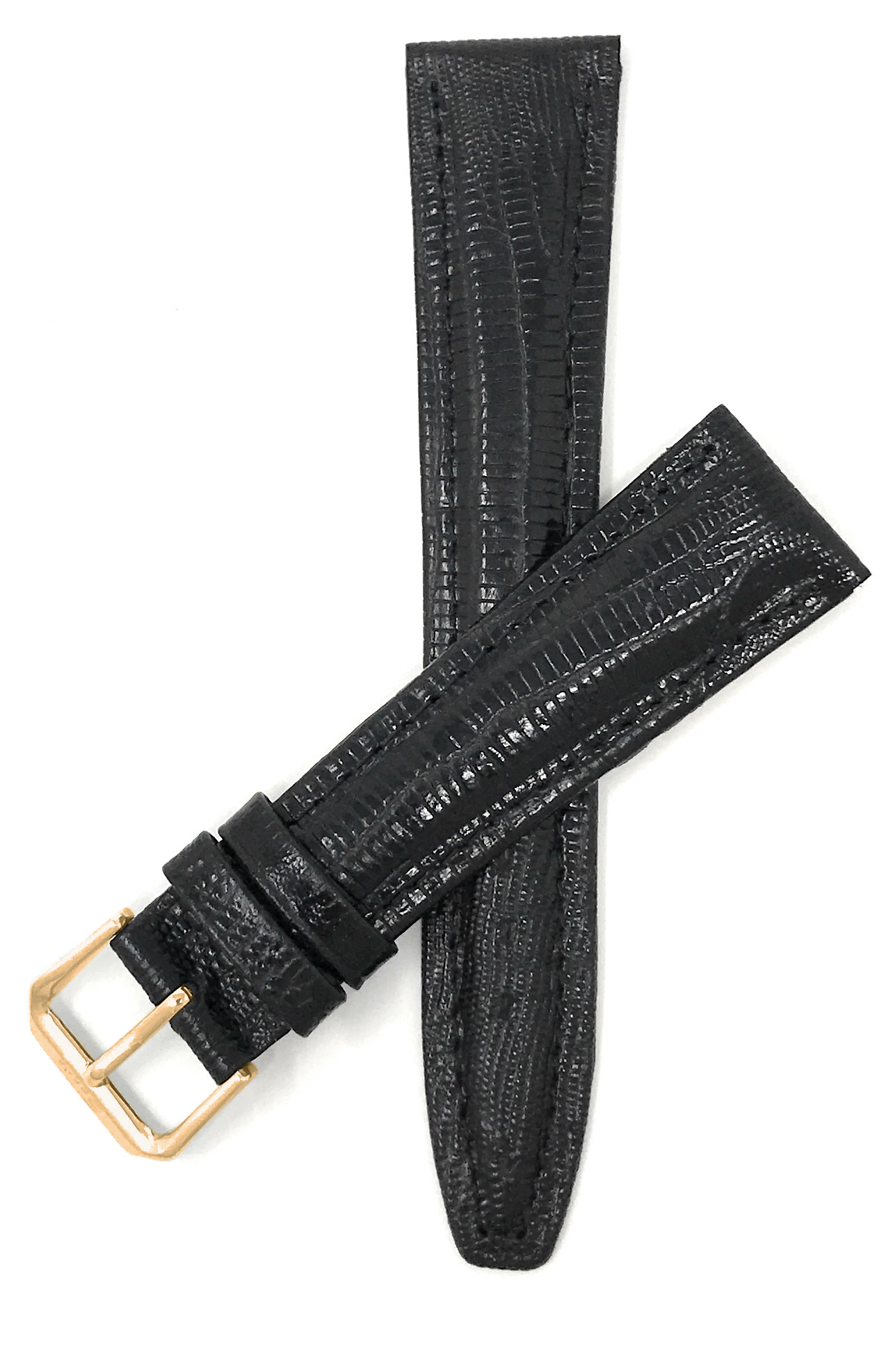 Bandini 20mm Italian Leather Watch Band Strap - Black - Lizard Pattern ...