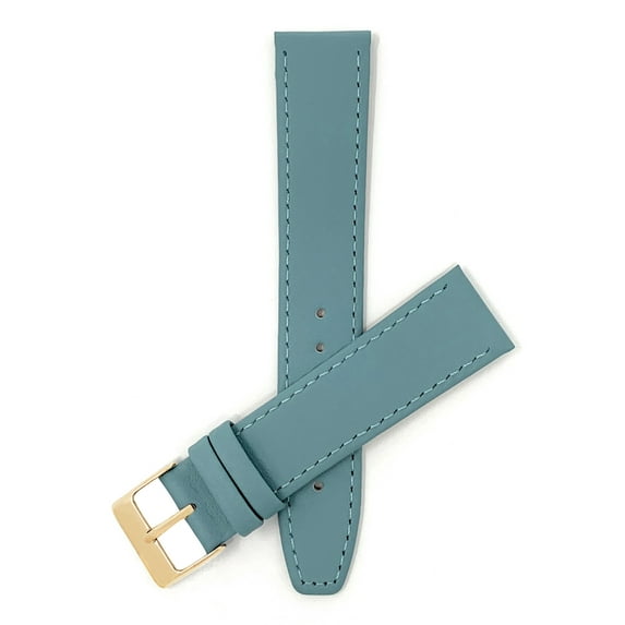 Bandini 20mm Womens Italian Leather Watch Strap Band - Light Blue with Stitching - Classic - Slim - Gold Buckle