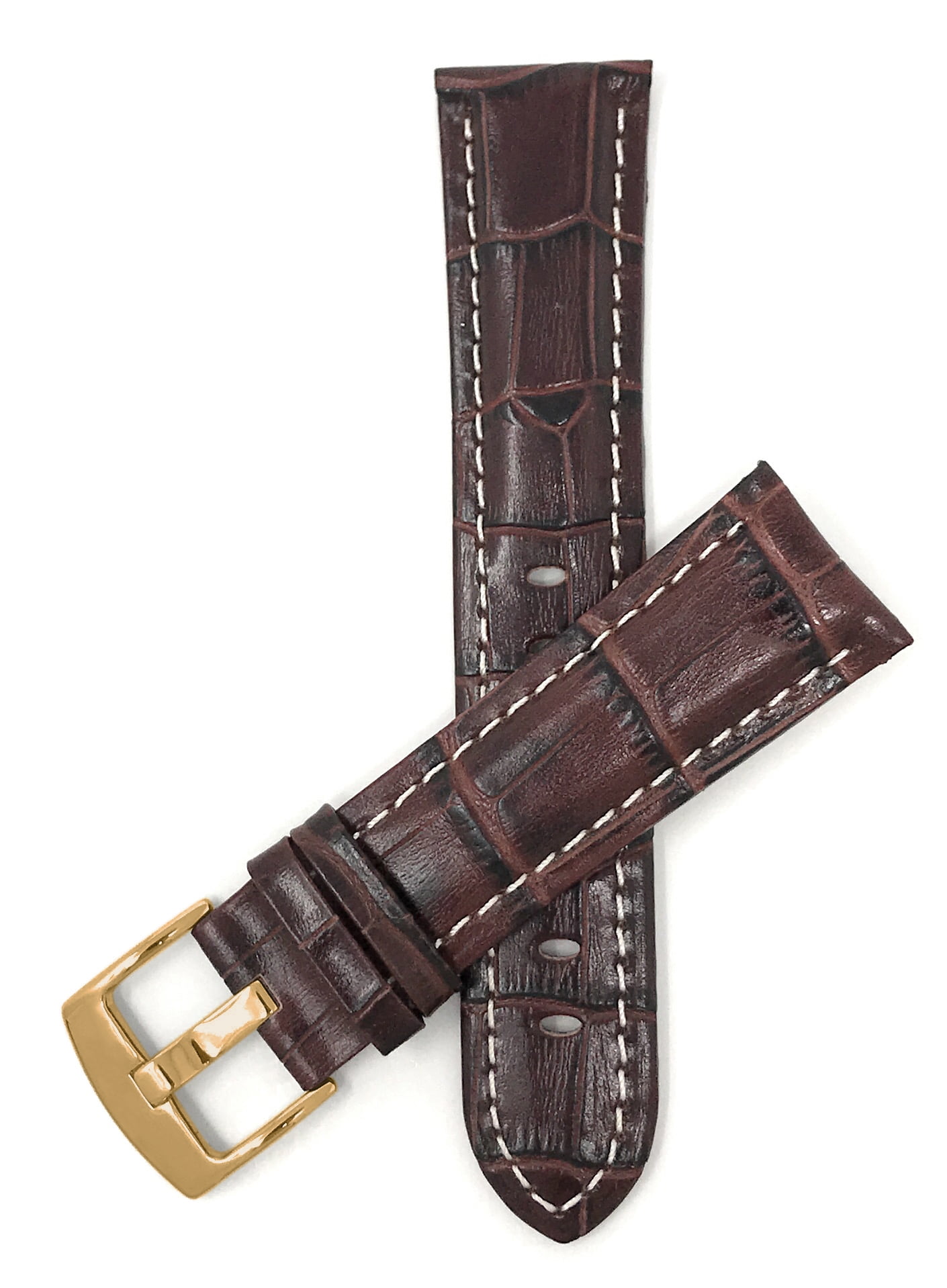 Bandini 20mm Mens Italian Leather Watch Band Strap - Brown With White ...