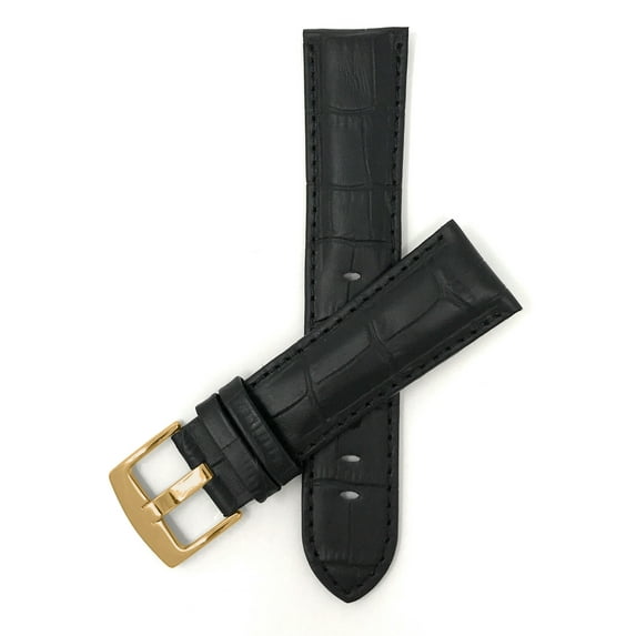 Bandini 20mm Mens Leather Watch Band - Alligator Pattern Leather Watch Strap - Replacement Watch Band for Classic and Smart Watch - Black 20 mm Watch Band - Gold Buckle