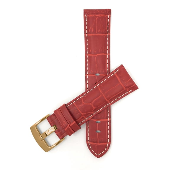 Bandini 20mm Mens Leather Watch Band - Alligator Pattern Leather Watch Strap - Replacement Watch Band for Classic and Smart Watch - Red 20 mm Watch Band - Gold Buckle
