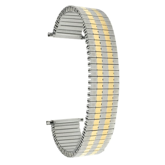 Bandini 21mm Silver and Gold (Two-Tone) Tone Stainless Steel Stretch Watch Strap for Men, Straight End, Metal Expansion Watch Band, No Buckle